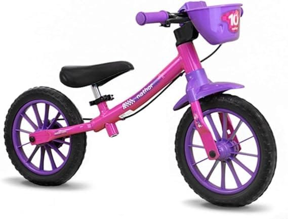 Bicicleta de Equilíbrio Balance Bike Feminina Aro 12 Nathor Multicor