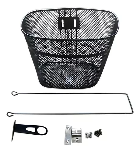 Cesta Para Bike Aro 26 Oval Aço Preta Com Suporte