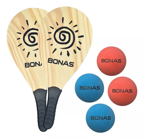 Kit Jogo Frescobol Tênis De Praia 2 Raquetes E 4 Bolas Bonas