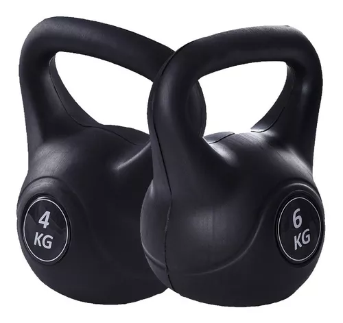 Kit 2 Pesos Kettlebell Para Treino Funcional 4kg E 6kg Preto AHead