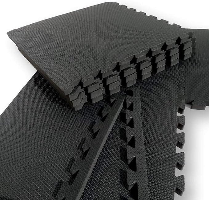 Kit com 12 Tatames Tapetes EVA Com Borda 50cm X 50cm X 1cm Preto