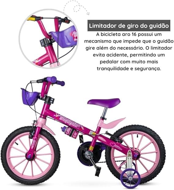 Bicicleta Infantil Feminina Top Girls Aro 16 Nathor -4