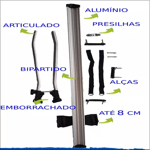 Kit 2 Suporte Bicicleta Transbike Carro Teto Calha Aluminio - 3