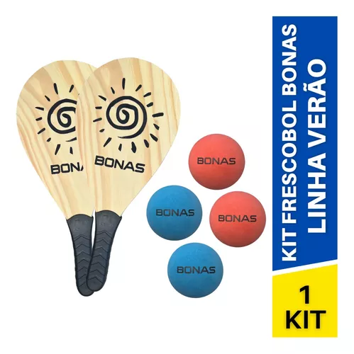 Kit Jogo Frescobol Tênis De Praia 2 Raquetes E 4 Bolas