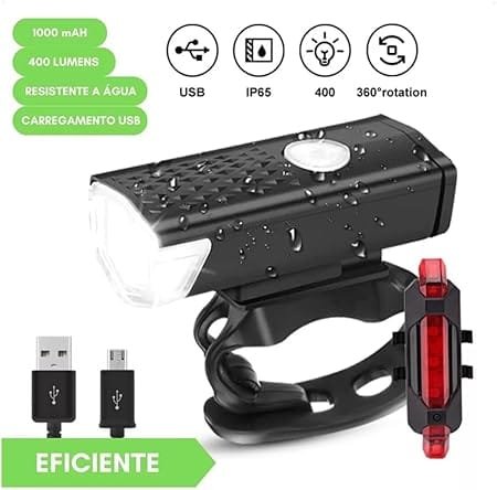 Kit de luzes de bicicleta recarregável, conjunto de farol e lanterna traseira - 2