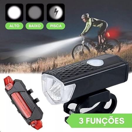 Kit de luzes de bicicleta recarregável, conjunto de farol e lanterna traseira - 3