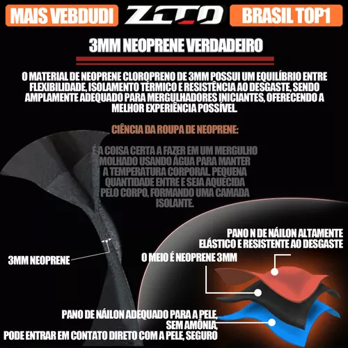 Macacão Térmico De Neoprene Masculino Roupa De Mergulho 3mm ZCCO - 2